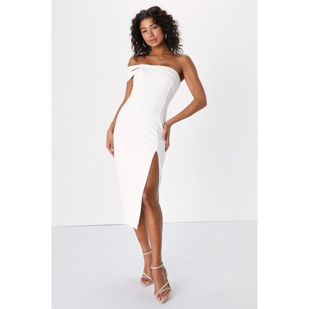 Lulus Twist And Make Up White One-shoulder Bodycon Midi Dress - Size XS
